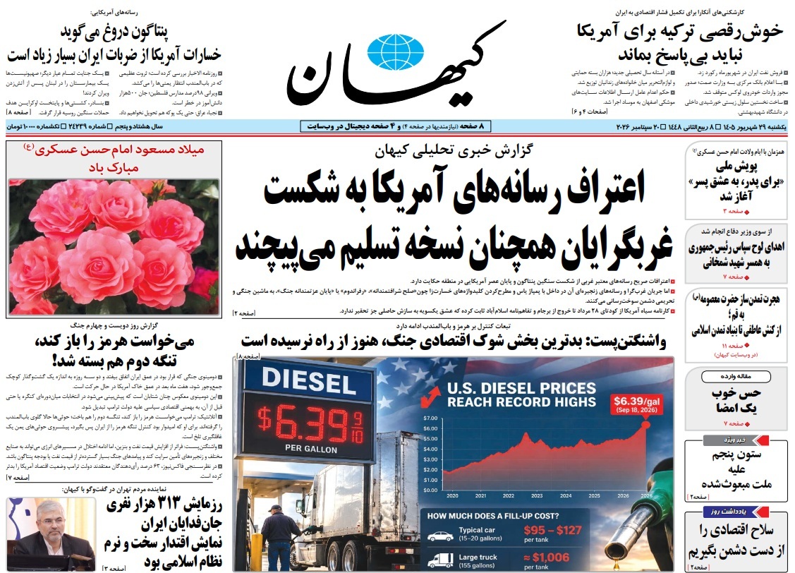 صفحه نخست روزنامههای یکشنبه ۲۹ شهریور